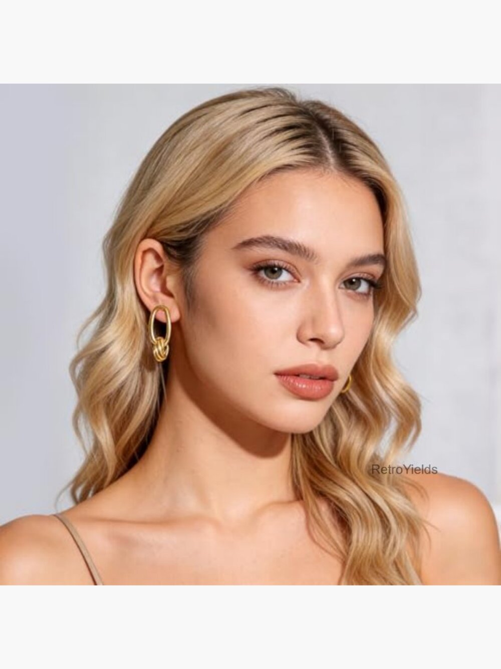 Paperclip Knot Drop Dangle Earrings 14K Gold Plated Lightweight Minimalist - Picture 3 of 7